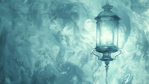 Ethereal Lantern in Misty Blue Depths