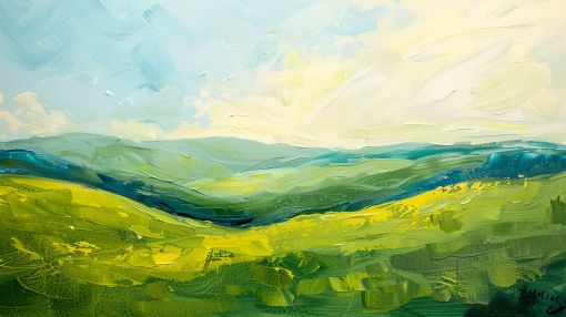 Rolling Green Hills in Spring Light