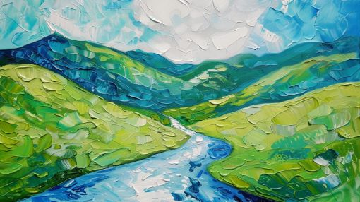 River Winding Through Emerald Valley Hills
