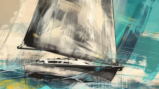 Sailboat Cutting Through Turquoise Waves
