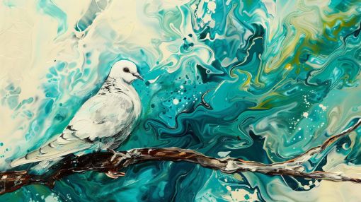 White Dove on Turquoise Marble Swirls