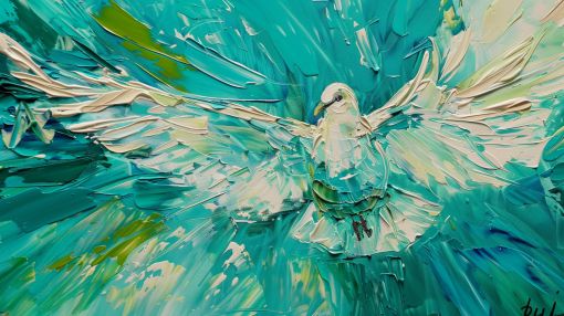White Dove Soaring in Turquoise Sky