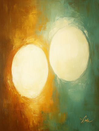Twin Orbs in Golden Teal Light
