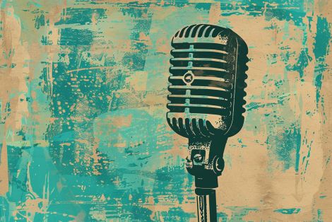 Vintage Microphone in Retro Teal Tones