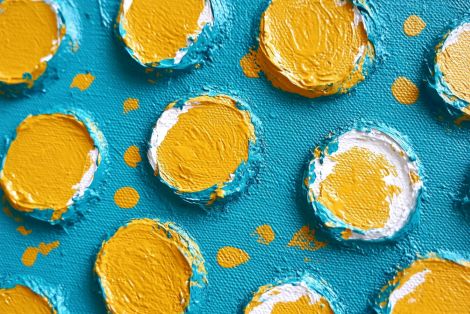 Golden Circles on Turquoise Impasto