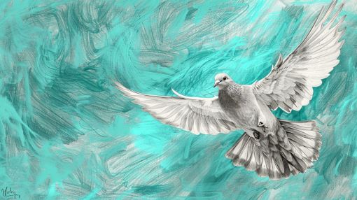Dove in Flight on Turquoise Sky