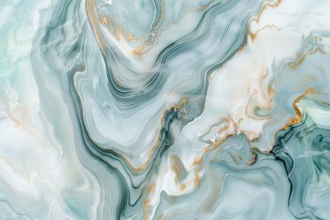 Flowing Jade and Gold Marble Waves
