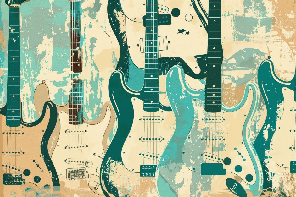 Retro Electric Guitars in Teal