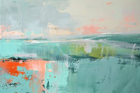 Coastal Horizon in Coral and Teal