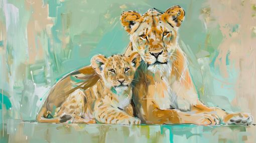 Lioness and Cub in Tender Repose