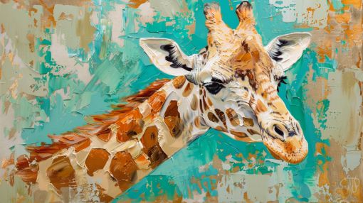 Gentle Giraffe in Teal and Gold