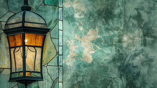 Vintage Lantern on Weathered Teal Wall