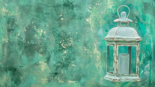 Weathered Lantern on Emerald Green