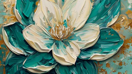 Golden Bloom in Teal Splendor