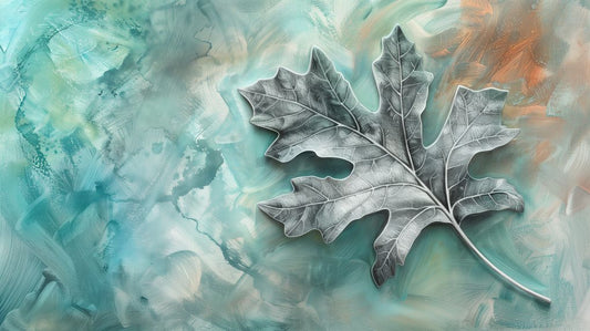 Silver Oak Leaf on Turquoise