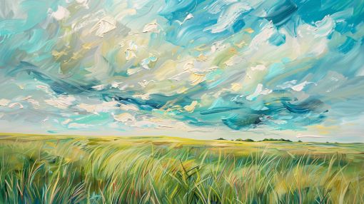 Windswept Prairie Under Turquoise Skies