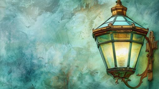Vintage Lantern on Weathered Teal Wall