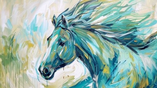 Windswept Teal Stallion in Motion