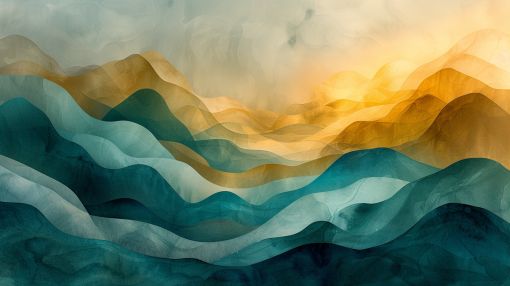 Golden Dawn Over Teal Mountains