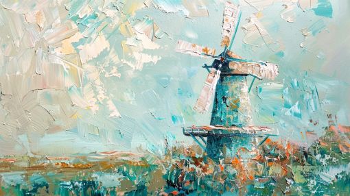 Windmill Rising Through Turquoise Skies