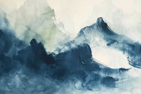 Misty Blue Mountains in Watercolor