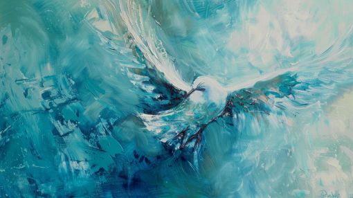 White Dove Soaring Through Turquoise Sky