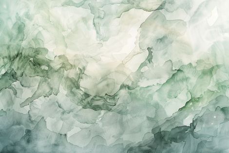 Verdant Mist Through Watercolor Clouds