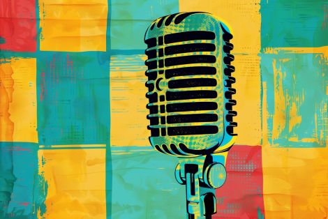 Retro Microphone on Vivid Color Blocks