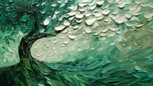Windswept Tree in Emerald Impasto