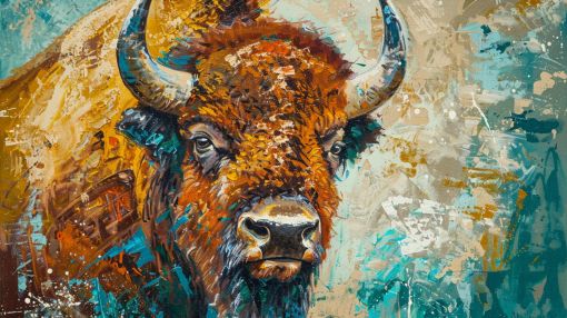 Majestic Bison in Turquoise and Gold