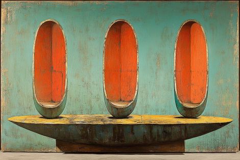 Three Oval Portals on Golden Platform
