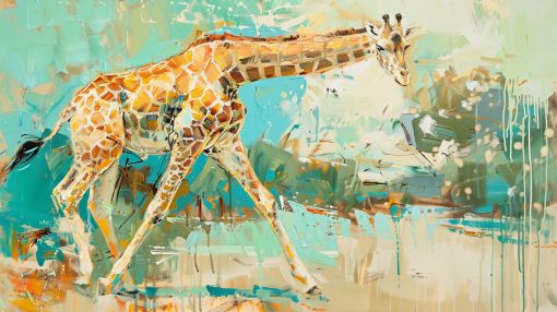 Giraffe Striding Through Turquoise Wilderness