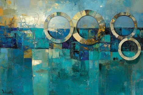 Teal Rings Over Abstract Seascape