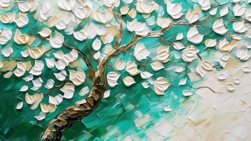 White Blossoms on Turquoise Impasto