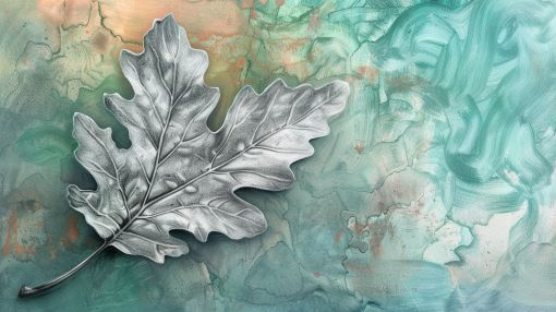 Silver Oak Leaf on Turquoise Wash