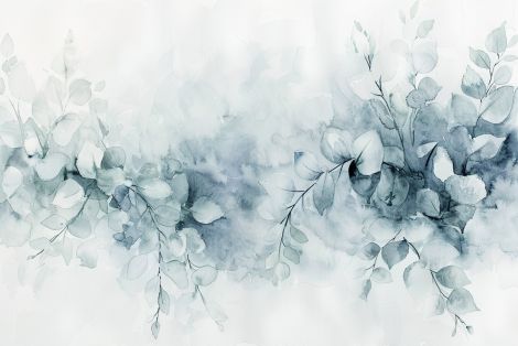 Misty Eucalyptus Branches in Blue Wash