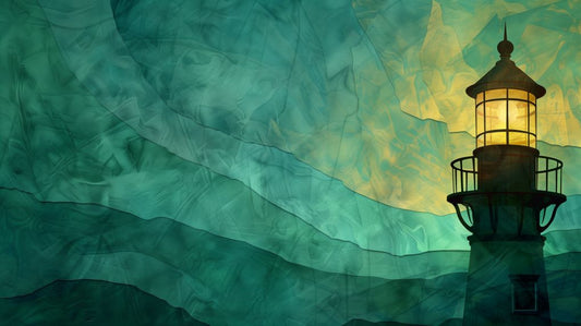Lighthouse Glowing Through Emerald Waves