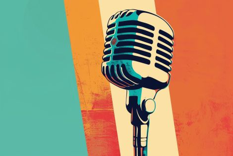 Retro Microphone on Color Stripes
