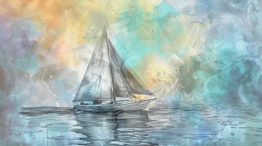 Sailboat Drifting Through Watercolor Skies