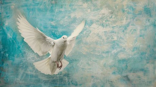 White Dove Rising on Azure Wings