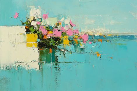 Pink Blooms on Turquoise Horizon