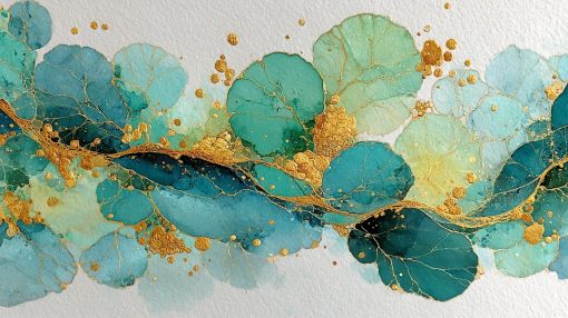 Golden Veins Through Turquoise Blooms