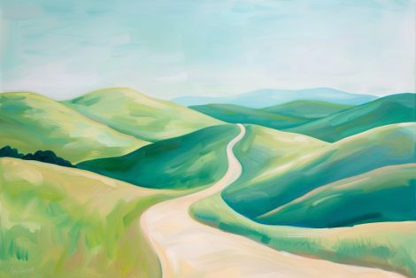 Winding Path Through Rolling Green Hills