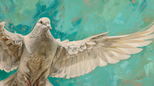 Dove in Flight on Turquoise