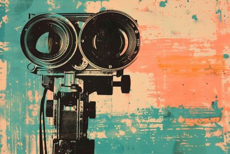 Vintage Cinema Camera in Coral Teal