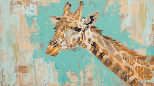 Graceful Giraffe on Turquoise Canvas