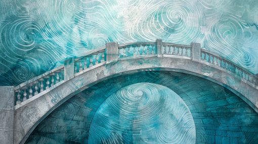 Ethereal Stone Bridge in Swirling Teal