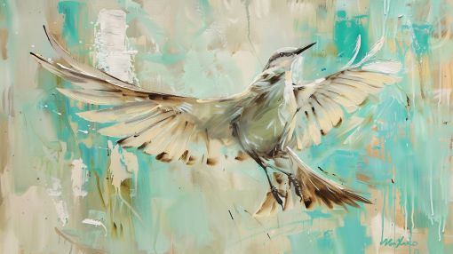 Songbird Taking Flight in Turquoise
