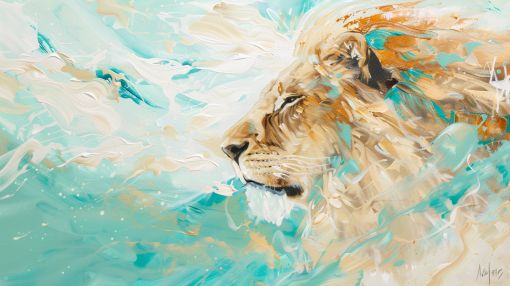 Majestic Lion in Turquoise Winds