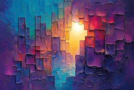 Radiant Dawn Through Abstract Cityscape Blocks